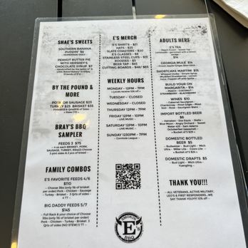 Smokin E’s BBQ menu 2